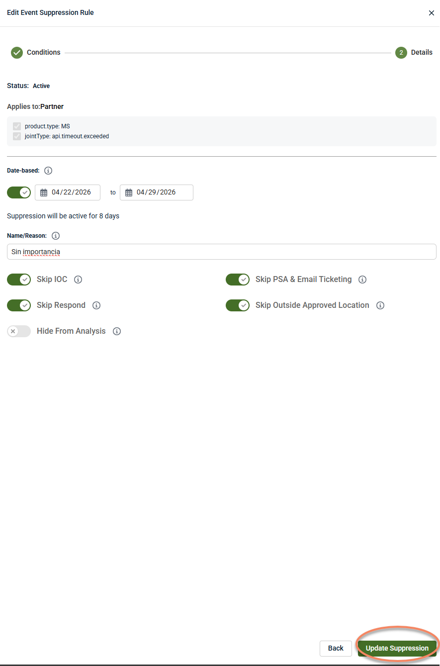 Alert suppression